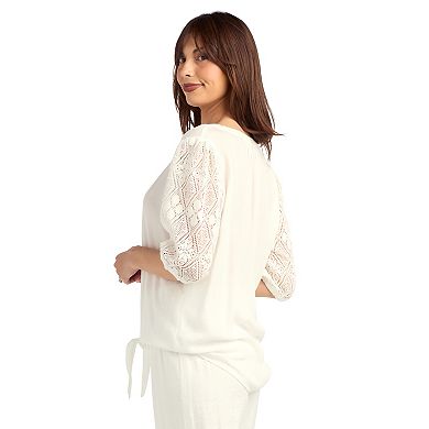 Women's AB Studio Lace Trim Button Front Top