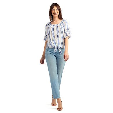 Women’s AB Studio Printed Tie-Front Bell Sleeve Top