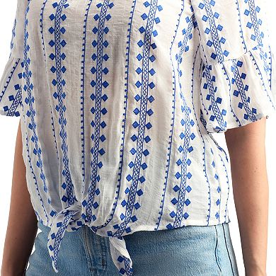 Women’s AB Studio Printed Tie-Front Bell Sleeve Top
