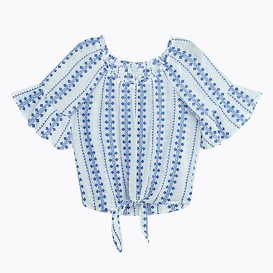 Women’s AB Studio Printed Tie-Front Bell Sleeve Top