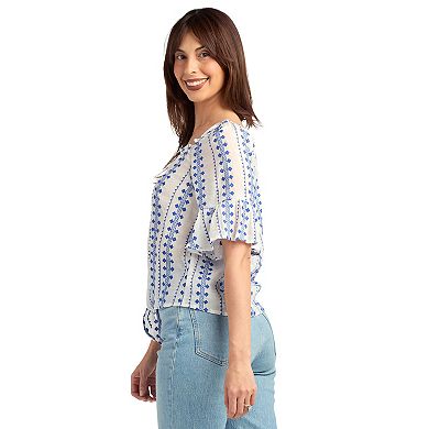 Women’s AB Studio Printed Tie-Front Bell Sleeve Top