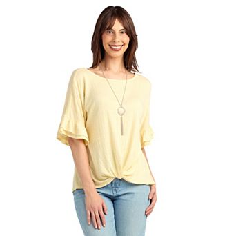 Women's AB Studio Dolman Flounce Sleeve Top with Necklace
