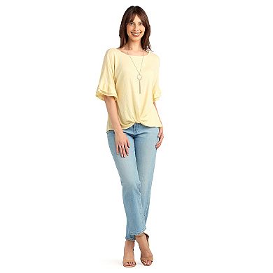 Women's AB Studio Dolman Flounce Sleeve Top with Necklace