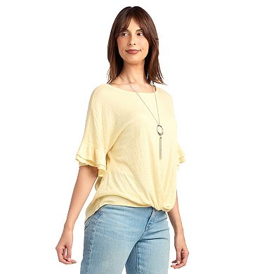 Women's AB Studio Dolman Flounce Sleeve Top with Necklace