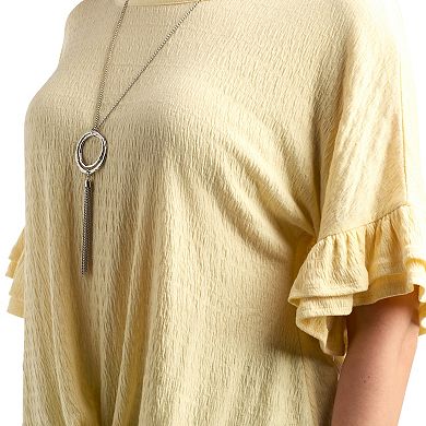 Women's AB Studio Dolman Flounce Sleeve Top with Necklace