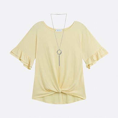 Women's AB Studio Dolman Flounce Sleeve Top with Necklace