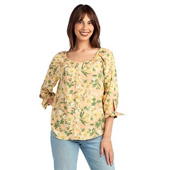 Women's AB Studio Inset Sleeves Button Front Top