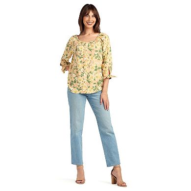 Women's AB Studio Inset Sleeves Button Front Top