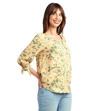 Women's AB Studio Inset Sleeves Button Front Top