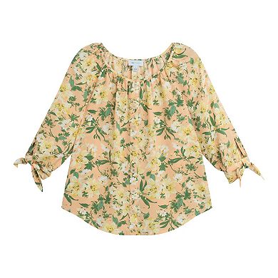 Women's AB Studio Inset Sleeves Button Front Top