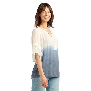 Women's AB Studio Elbow Bell Sleeve Ruffle Neck Top