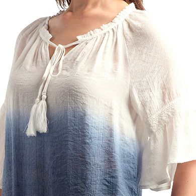 Women's AB Studio Elbow Bell Sleeve Ruffle Neck Top