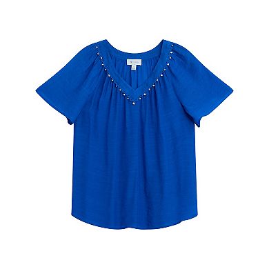 Women's AB Studio Flutter Lace Trim V-Neck Top