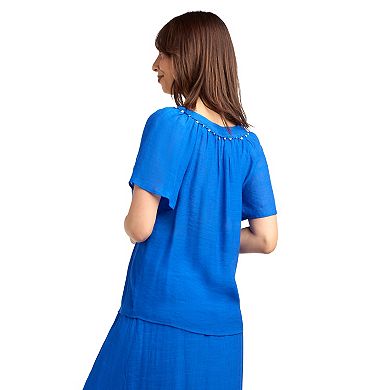 Women's AB Studio Flutter Lace Trim V-Neck Top