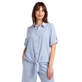 Women's AB Studio Armhole Collared Front Tie Hem Shirt