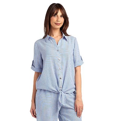 Women's AB Studio Armhole Collared Front Tie Hem Shirt