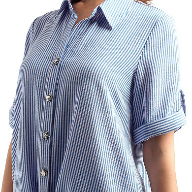 Women's AB Studio Armhole Collared Front Tie Hem Shirt