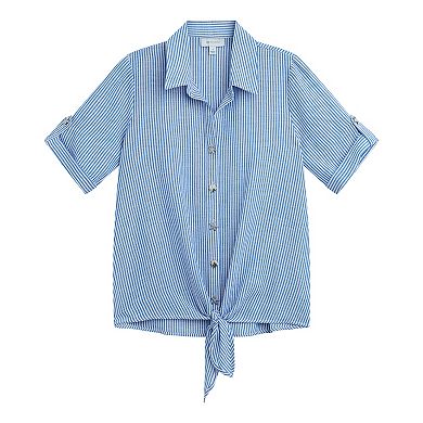 Women's AB Studio Armhole Collared Front Tie Hem Shirt