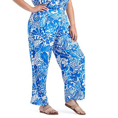 Plus Size AB Studio High Rise Wide Leg Floral Pants