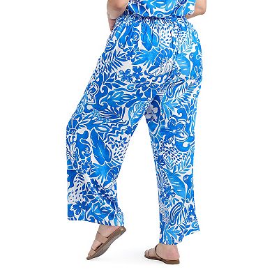 Plus Size AB Studio High Rise Wide Leg Floral Pants