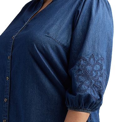 Plus Size AB Studio Three-Quarter Blouson Sleeve Tie Front Top