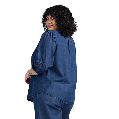 Plus Size AB Studio Three-Quarter Blouson Sleeve Tie Front Top