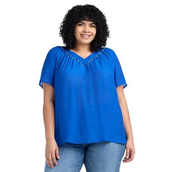 Plus Size AB Studio Flutter Lace Trim V-Neck Top