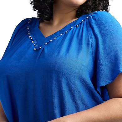 Plus Size AB Studio Flutter Lace Trim V-Neck Top
