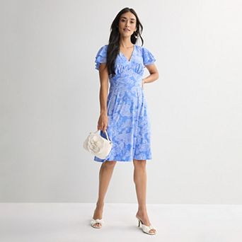Women's Harper Rose Chiffon Sleeve Jersey Fit & Flare Dress