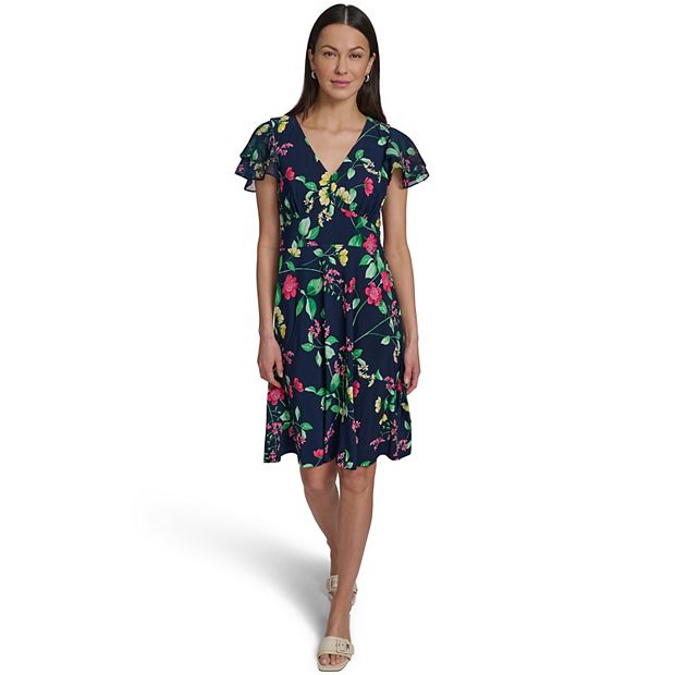 Women's Harper Rose Chiffon Sleeve Jersey Fit & Flare Dress, Size: Medium, Navy Magenta