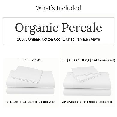 California Design Den 100% Organic Cotton Sheet Set - Cool and Crisp Percale Weave, Deep Pockets