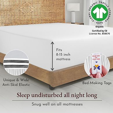 California Design Den Deep Pocket Fitted Sheet Only - 100% Organic Cotton Percale, Anti-Skid Elastic