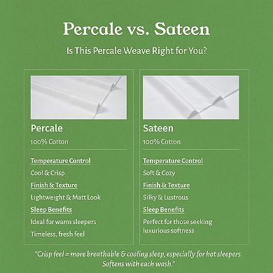 California Design Den Deep Pocket Fitted Sheet Only - 100% Organic Cotton Percale, Anti-Skid Elastic