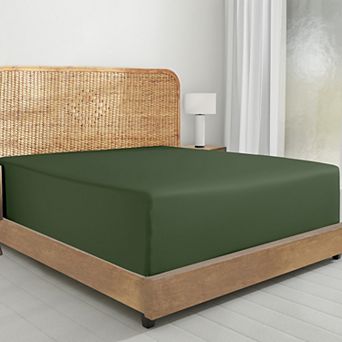 California Design Den Deep Pocket Fitted Sheet Only - 100% Organic Cotton Percale, Anti-Skid Elastic