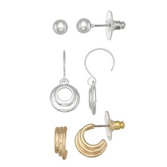 Napier 3-Pair Mixed Pieces Earrings Set