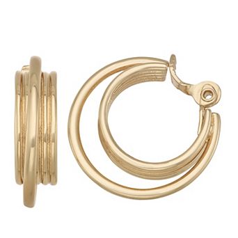 Napier Gold Tone Ridge Hoop Clip-On Earrings