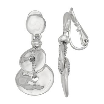 Napier Silver Tone Round Disc Linear Clip-On Earrings