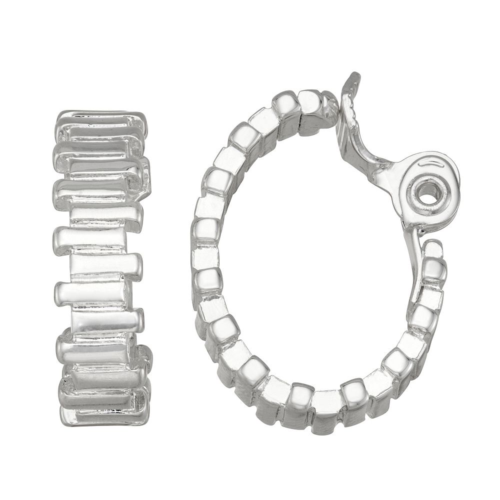 Napier Silver Tone Ridge Hoop Clip-On Earrings