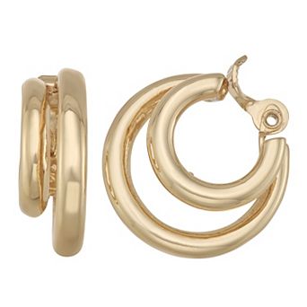 Napier Gold Tone Double Hoop Clip-On Earrings