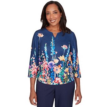 Women's Alfred Dunner Vertical Floral Border Knit Top