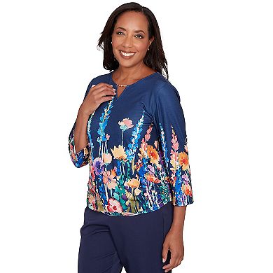Women's Alfred Dunner Vertical Floral Border Knit Top
