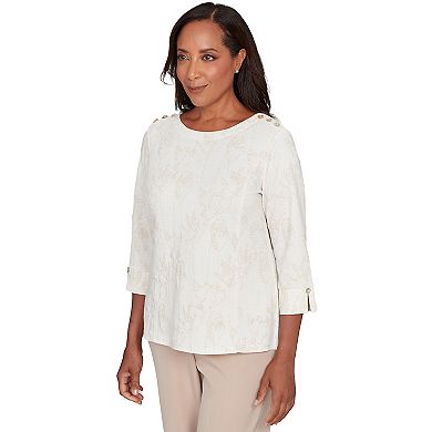 Women's Alfred Dunner Raised Texture Floral Design Knit Top