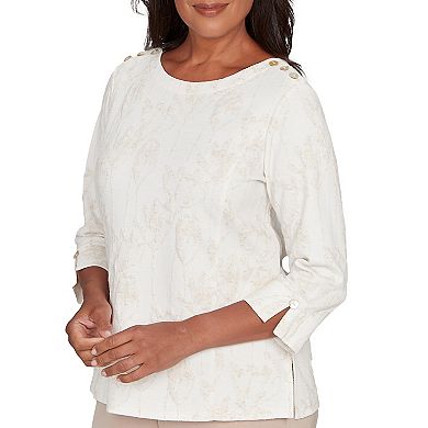 Women's Alfred Dunner Raised Texture Floral Design Knit Top