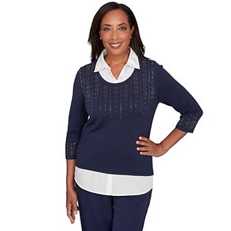 Women's Alfred Dunner Metallic Studded Textured Two-in-One Sweater
