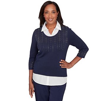 Women's Alfred Dunner Metallic Studded Textured Two-in-One Sweater