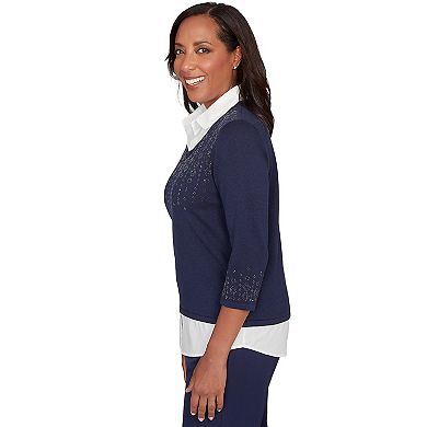 Women's Alfred Dunner Metallic Studded Textured Two-in-One Sweater