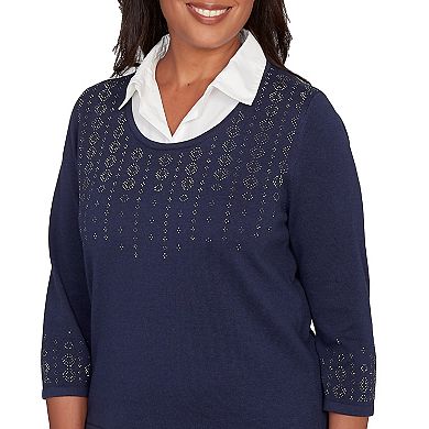 Women's Alfred Dunner Metallic Studded Textured Two-in-One Sweater