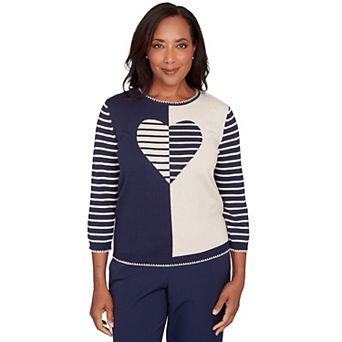 Women's Alfred Dunner Heart Motif Detail Striped Sweater
