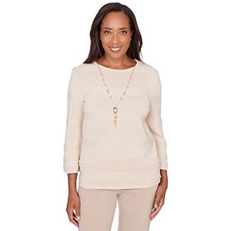 Women's Alfred Dunner Textured Striped Sweater with Necklace