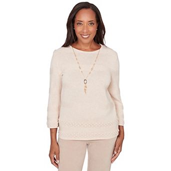 Women's Alfred Dunner Textured Striped Sweater with Necklace